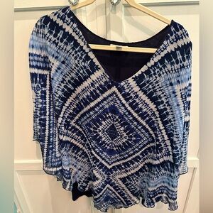 3X Poncho Style Blue Tie-Dye Women's Top